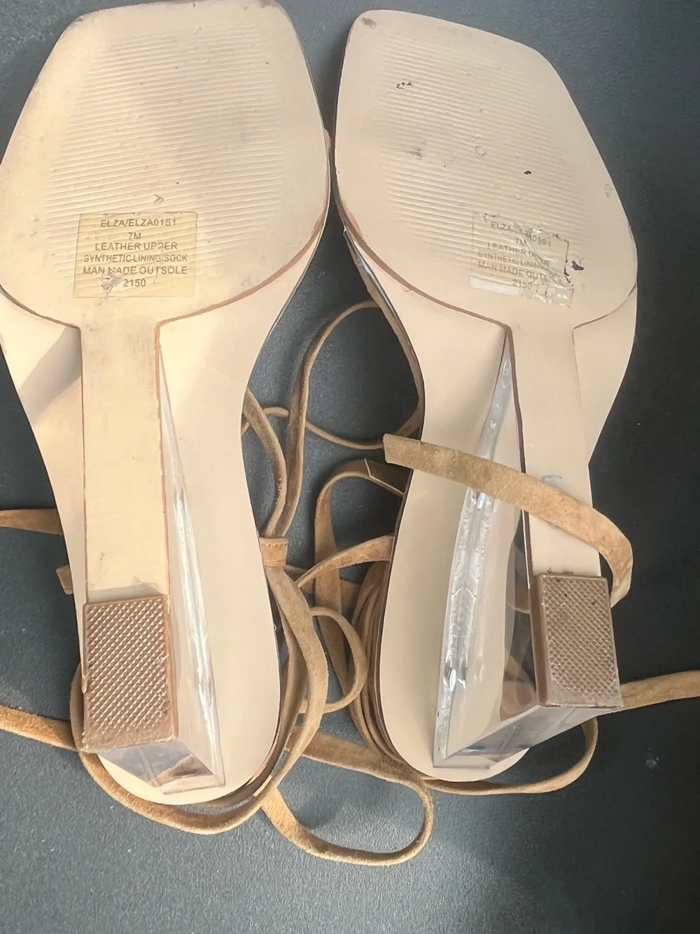 Steve Madden Elza Tan Suede Lucite Block Heel Lace Up Sandals Y2K 90s size 7